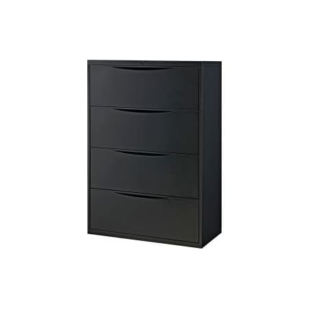 Global Equipment Interion 36" Premium Lateral File Cabinet 4 Drawer Black LF-36-4DBLACK